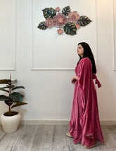 Mauve lycra velvet anarkali with shawl - kasumi.in